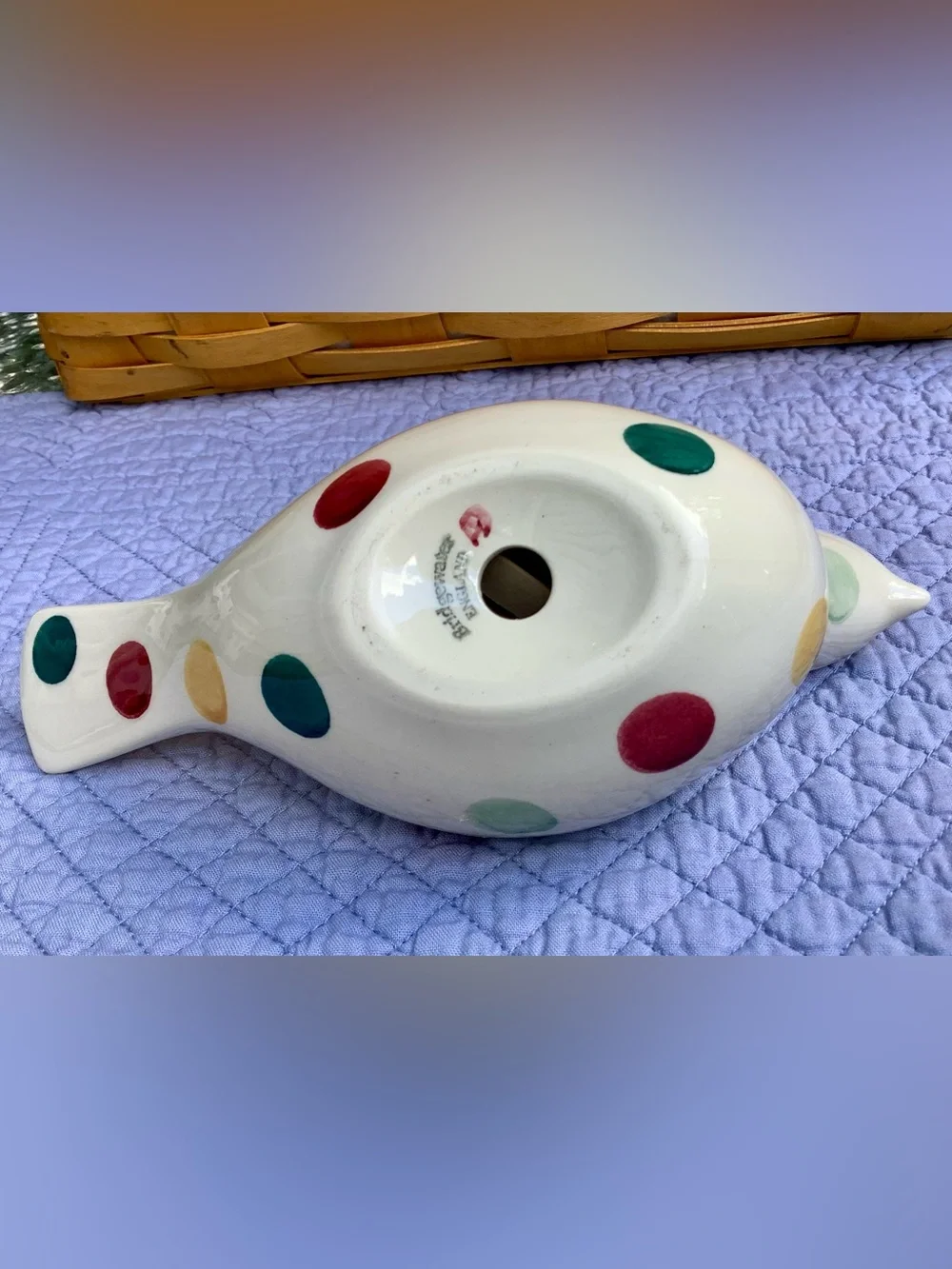 Emma Bridgewater Pottery Polka Dot Dove Tea light Holder